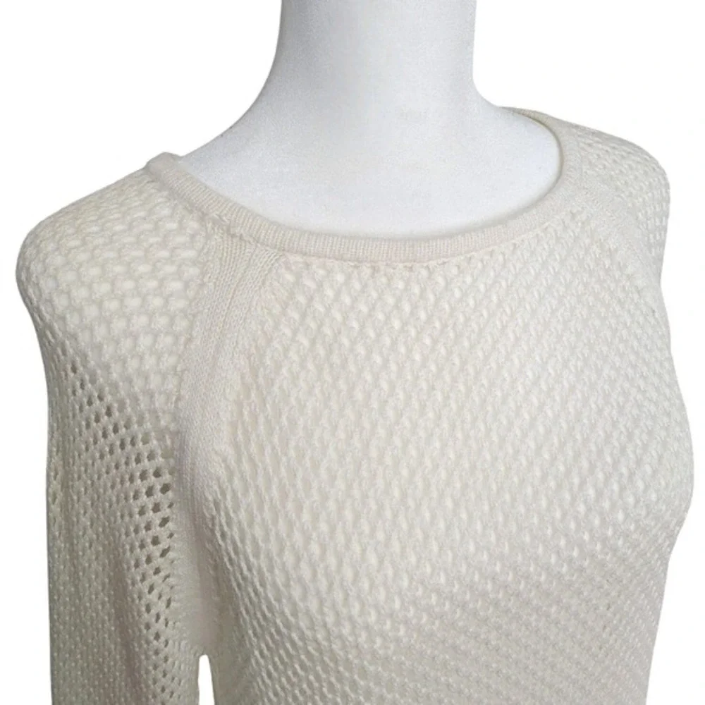 Michael Kors Blouse Womens Size XS Long Sleeve Ivory Knitted Coachella Boho Edgy